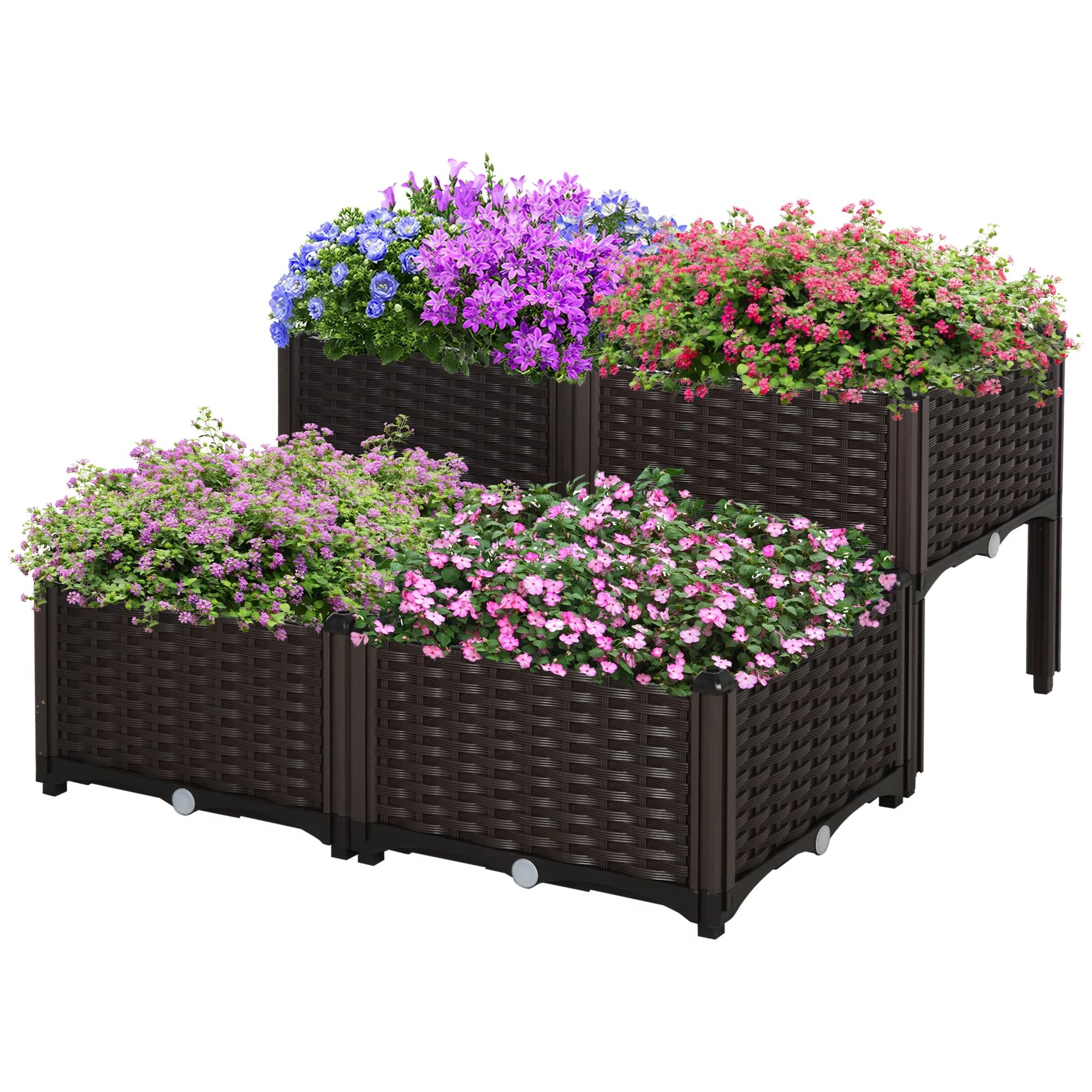 Outsunny 4 Piece Raised Garden Bed with Legs, 15.75 in x 15.75 in, Brown | Walmart (US)