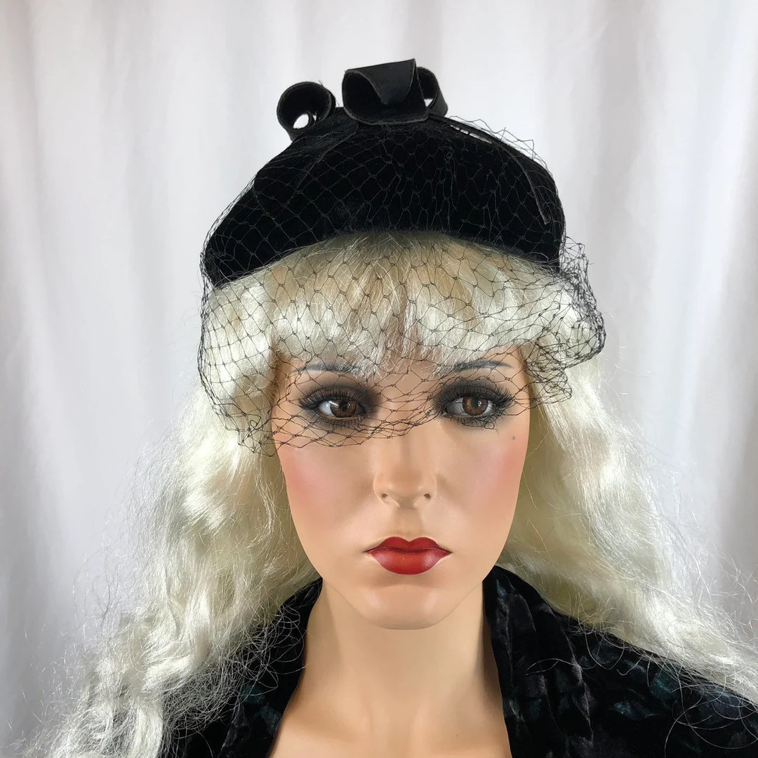 1930's Hat Black Vintage Chapeau Cocktail Millinery Lace Novelty One Size Gifts under 100 Vegan H... | Etsy (US)
