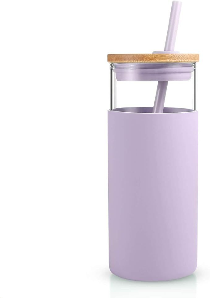 Tronco 20 oz Glass Tumbler with Straw and Lid- Glass Cup with Lid and Straw, Iced Coffee Cup Reus... | Amazon (US)