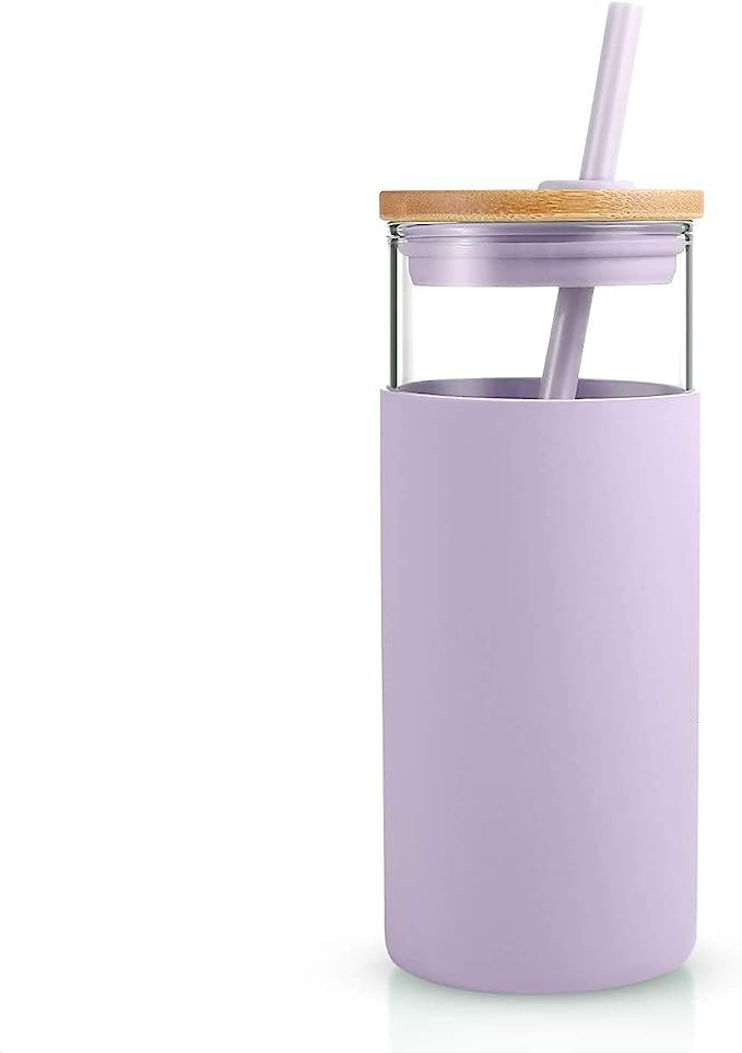 tronco 20oz Glass Tumbler Glass Water Bottle Straw Silicone Protective Sleeve Bamboo Lid - BPA Fr... | Amazon (US)