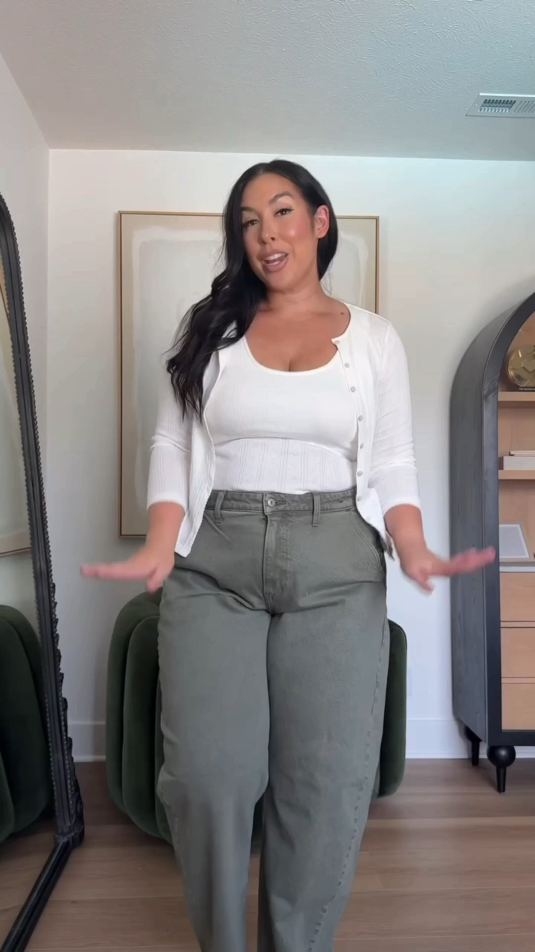 Love this barrel jeans in the olive color. Perfect pop of color while still being neutral! Size 33. All jeans on sale + use code DENIMAF for a discount 

midsize fashion, jeans, ootd, outfit inspo

#LTKootd #LTKMidsize #LTKSeasonal