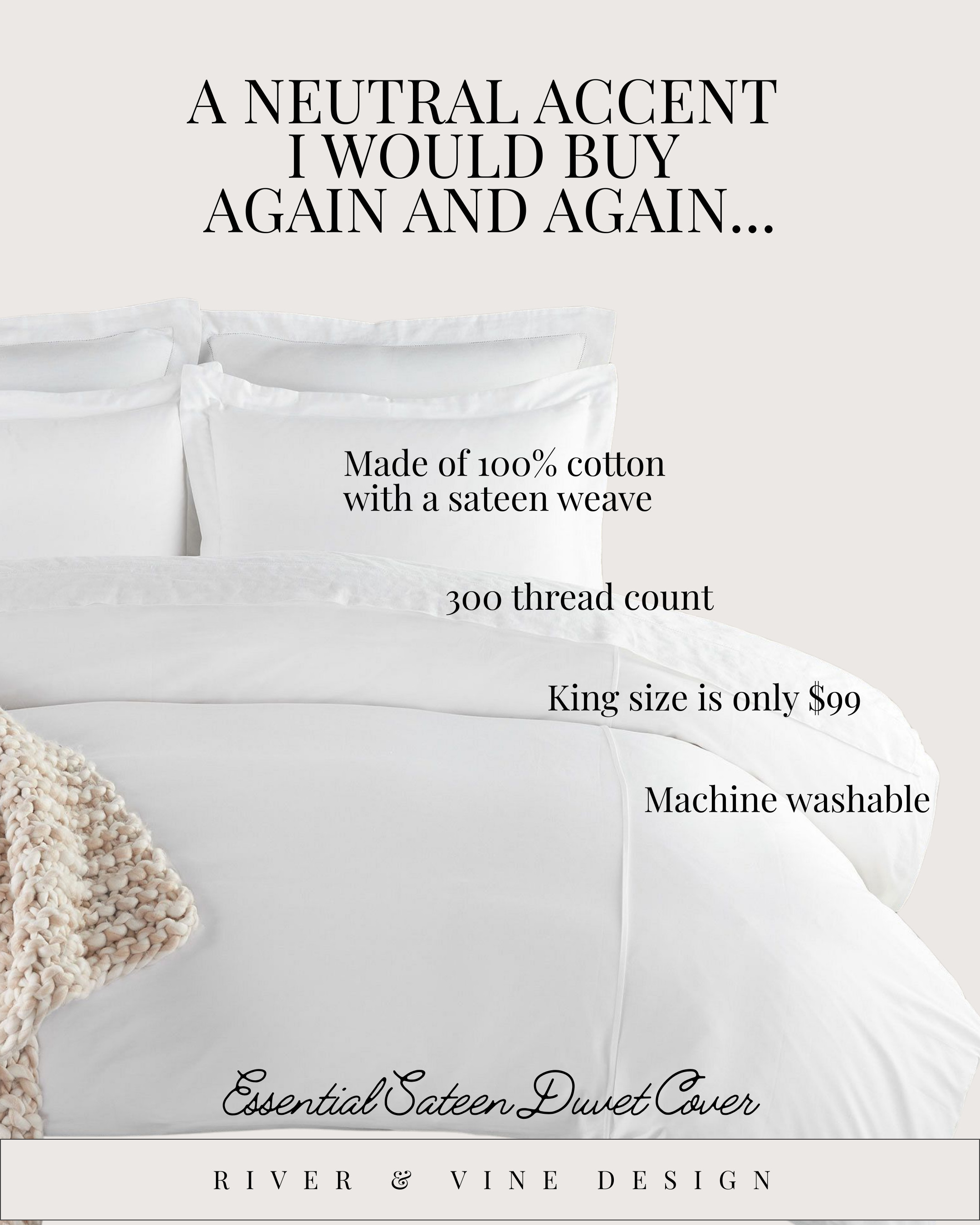 This is one of those neutral basics I rebuy without thinking 🤍

Crisp, smooth, and quietly luxe — this duvet is proof that you don’t need to overspend to get that hotel-feel bedding look:
• 100% cotton sateen for that soft, subtle sheen
• 300 thread count (the sweet spot for everyday comfort)
• Machine washable because real life
• King under $100, which is honestly hard to beat

Designer tip: investing in a clean, high-quality white duvet instantly elevates every bedroom — you can rotate pillows, throws, and accents around it year after year.

Linked and ready to shop 👇 

 #LTKHome