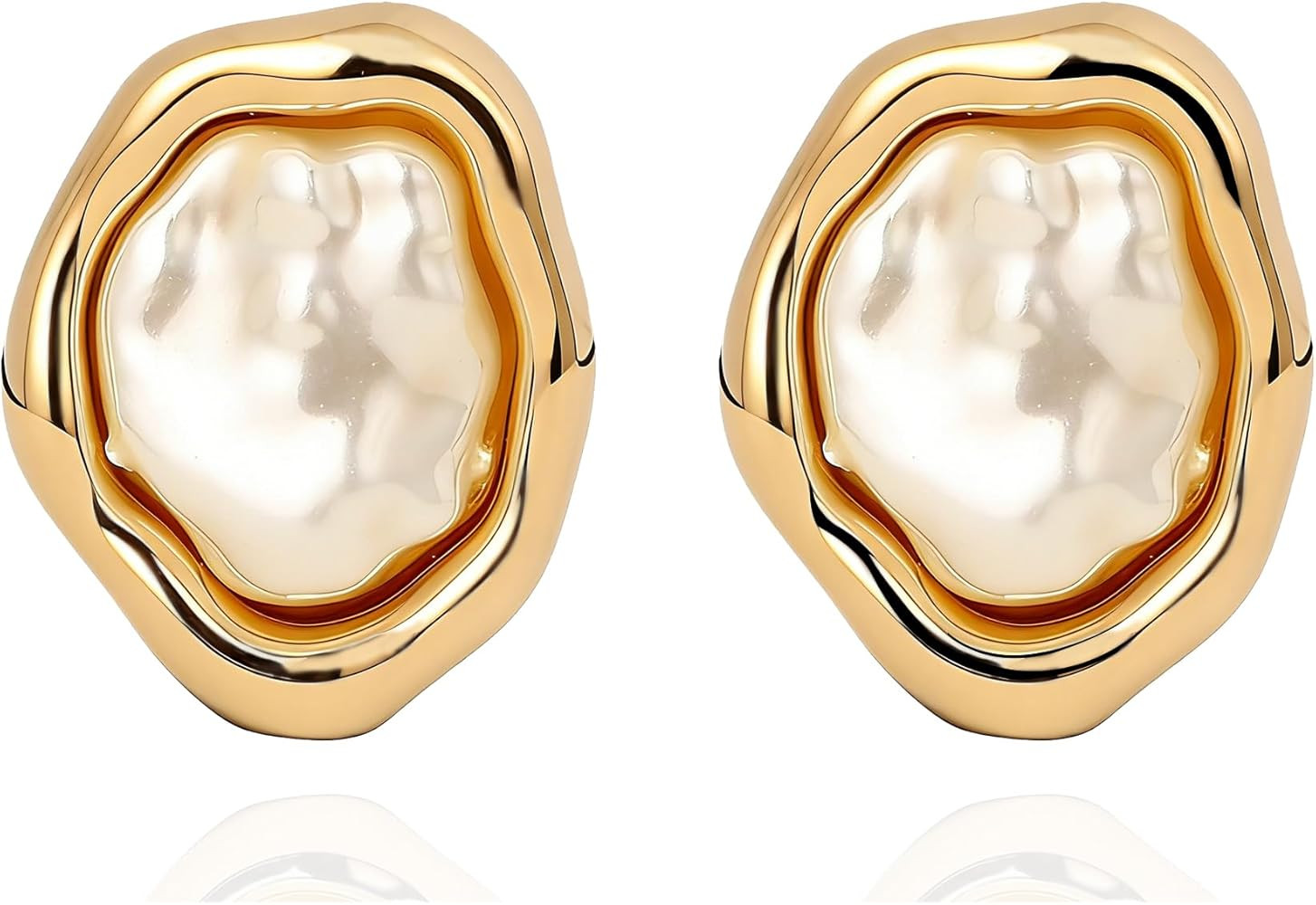 Pearl Earrings 14K Gold Plated Stud for Women Wedding Earrings Bridal Jewelry Hypoallergenic | Amazon (US)