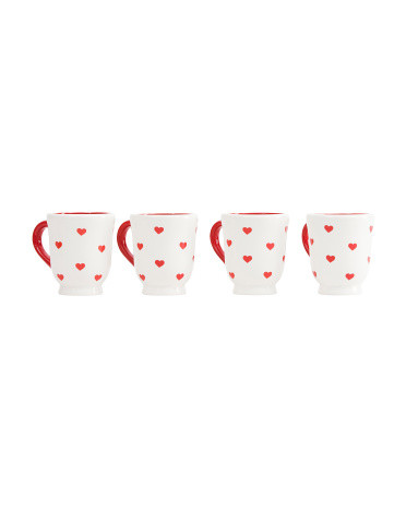 Set Of 4 14oz Heart Mugs | TJ Maxx