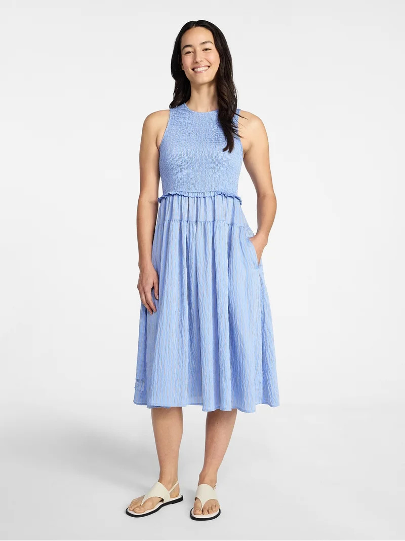 Time and Tru Women's Sleeveless Smocked Midi Dress, Sizes XS-XXXL | Walmart (US)