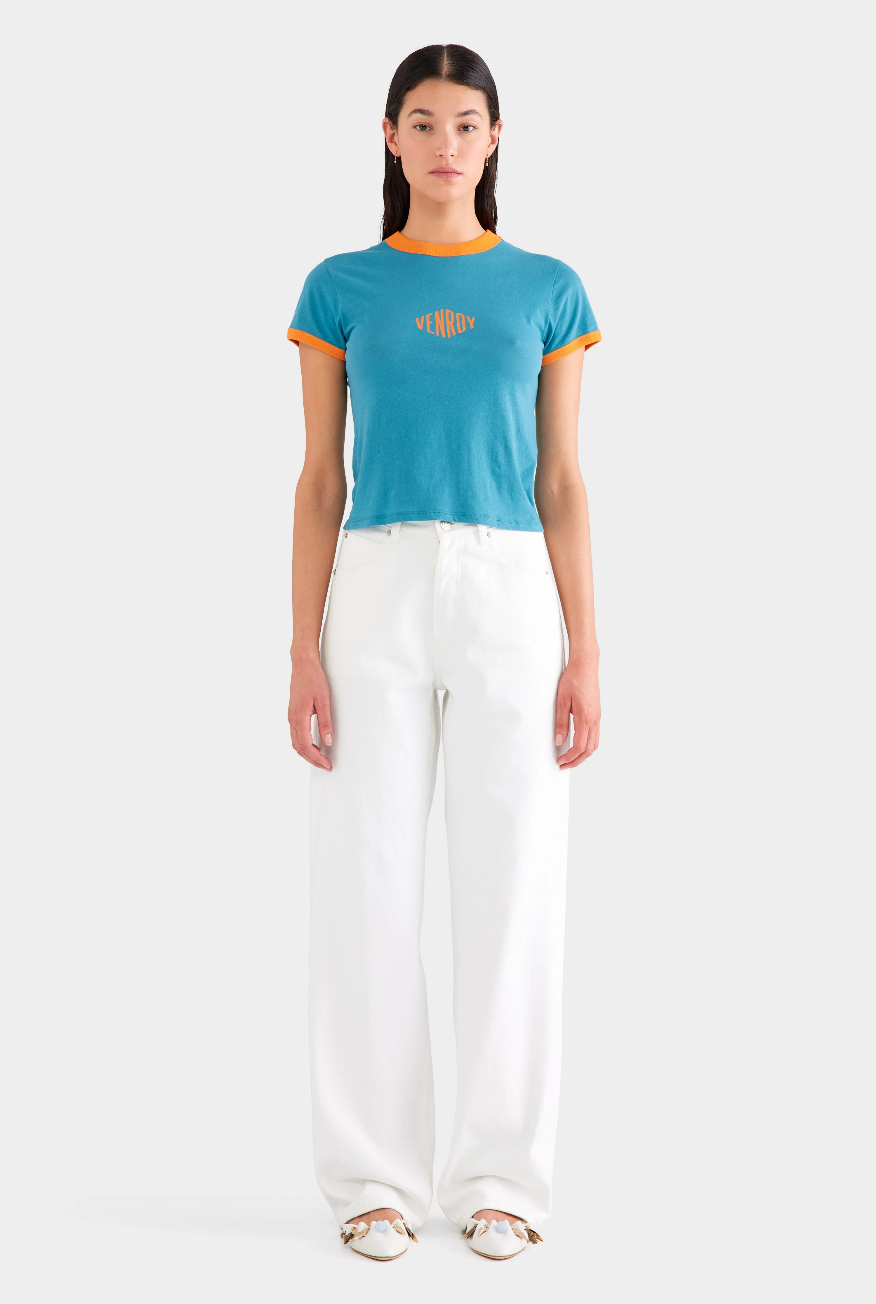 Womens V Front Denim Jean in White | Venroy | Venroy AU