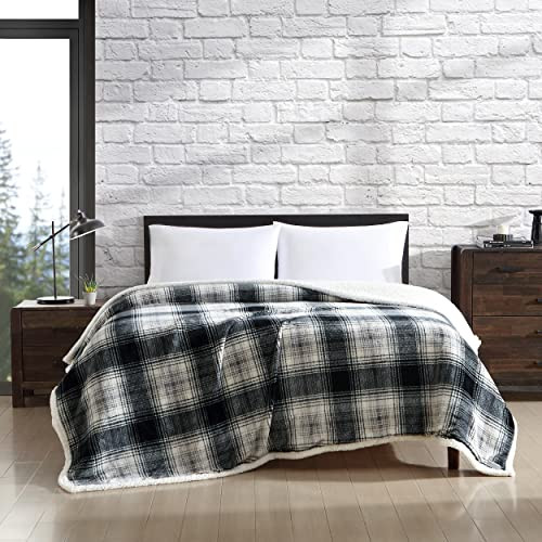 Eddie Bauer - King Size Blanket, Ultra-Soft Plush Bed Blanket with Faux Shearling Reverse, Throw Blanket for Couch & Bed (Vail Plaid Grey) | Amazon (US)