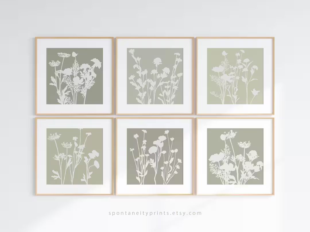 Sage Green Wild Flower Wall Art Prints Set Simple Wildflower - Etsy | Etsy (US)