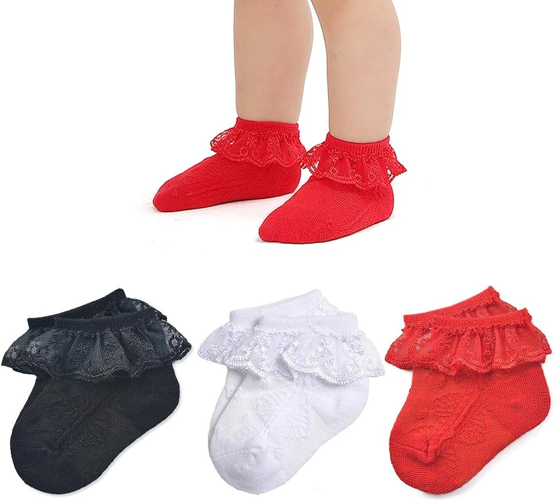 EPEIUS Baby-Girls Eyelet Frilly Lace Socks,Newborn/Infant/Toddler/Little Girls (Pack of 2/3/4/6) | Amazon (US)