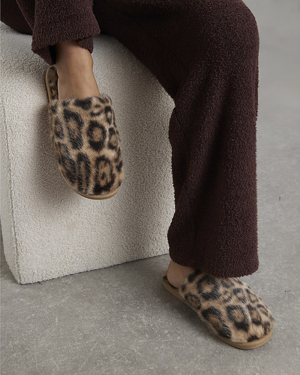 Brown Leopard Print Faux Fur Mule Slippers | River Island UK & IE