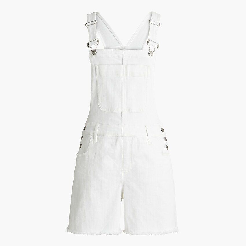 Denim cutoff overalls in white | J.Crew Factory