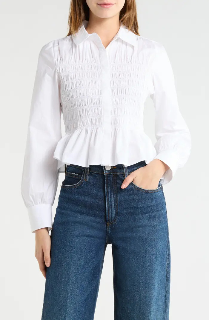 Bradshaw Smock Bodice Cotton Button-Up Shirt | Nordstrom