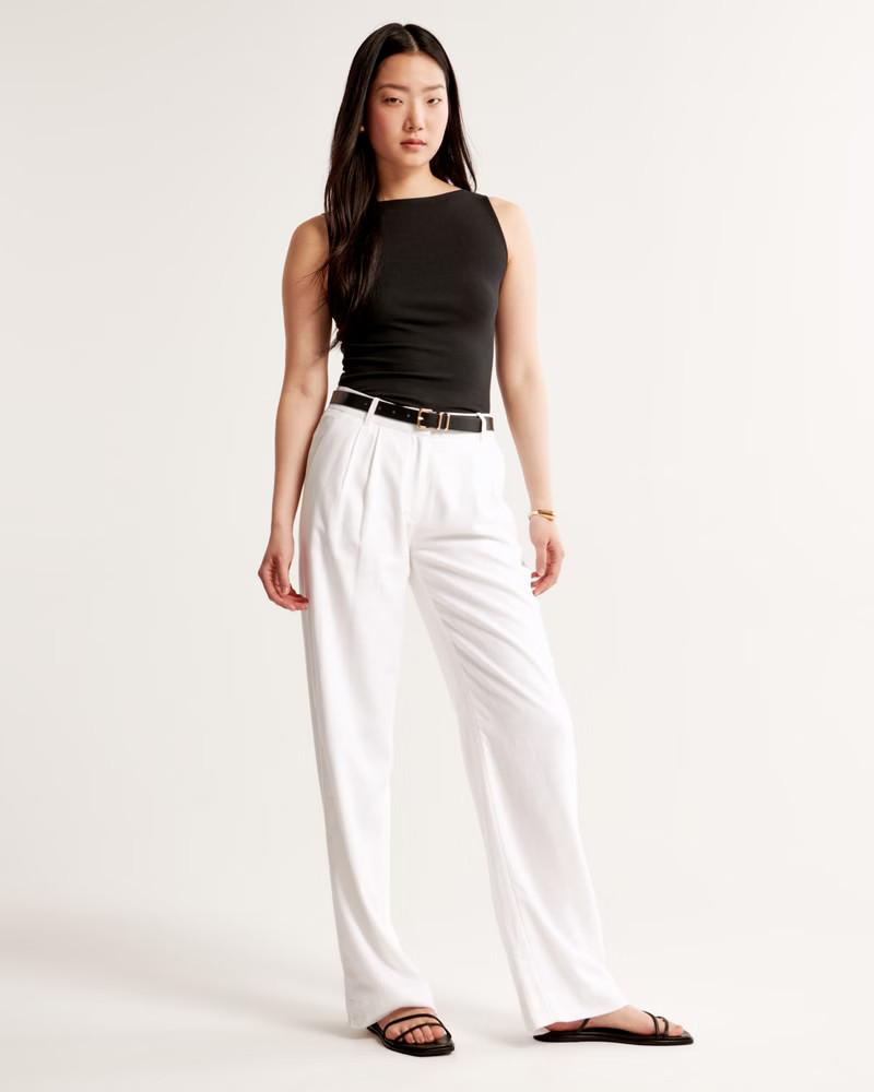 Women's A&F Sloane Low Rise Tailored Linen-Blend Pant | Women's Bottoms | Abercrombie.com | Abercrombie & Fitch (US)