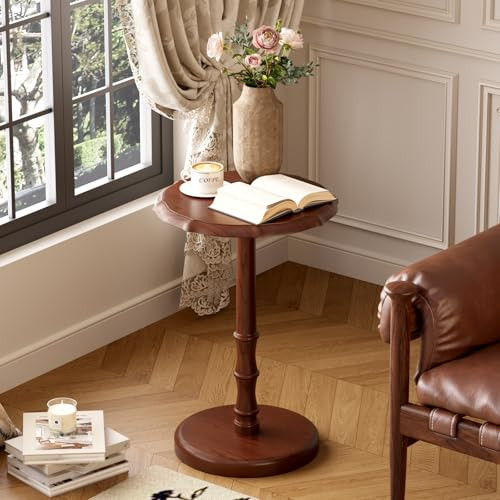 NKGIAG 100% Solid Wood Round Pedestal Side Table, Vintage End Table, Heavy-Duty Antique Accent Ta... | Amazon (US)