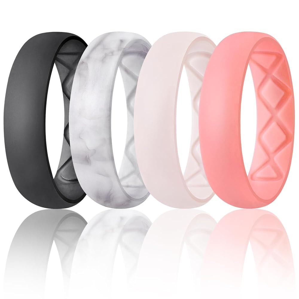 Egnaro Women's Band Rings, 6mm Wide, 2mm Thick, Silicone Wedding Rubber Band with Half Size, Inne... | Amazon (US)
