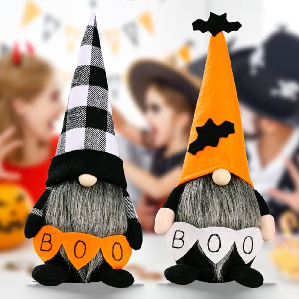 Benwanfee 2 Pack Halloween Gnomes Plush Decor,Handmade Witch Swedish Tomte Gnome Nisse Scandinavi... | Amazon (US)
