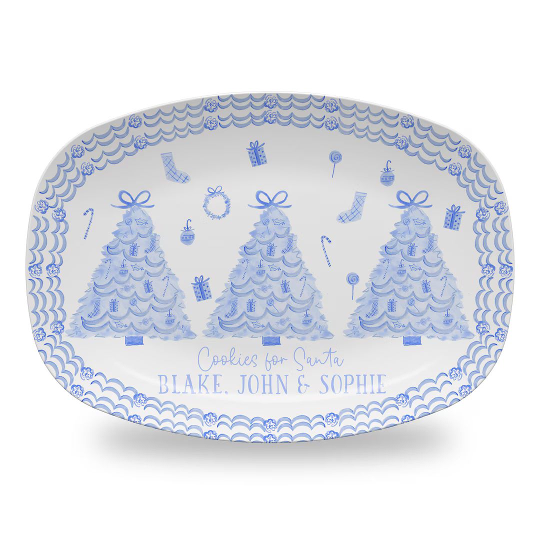 Christmas Toile Platter Cookies for Santa Plate - Etsy | Etsy (US)