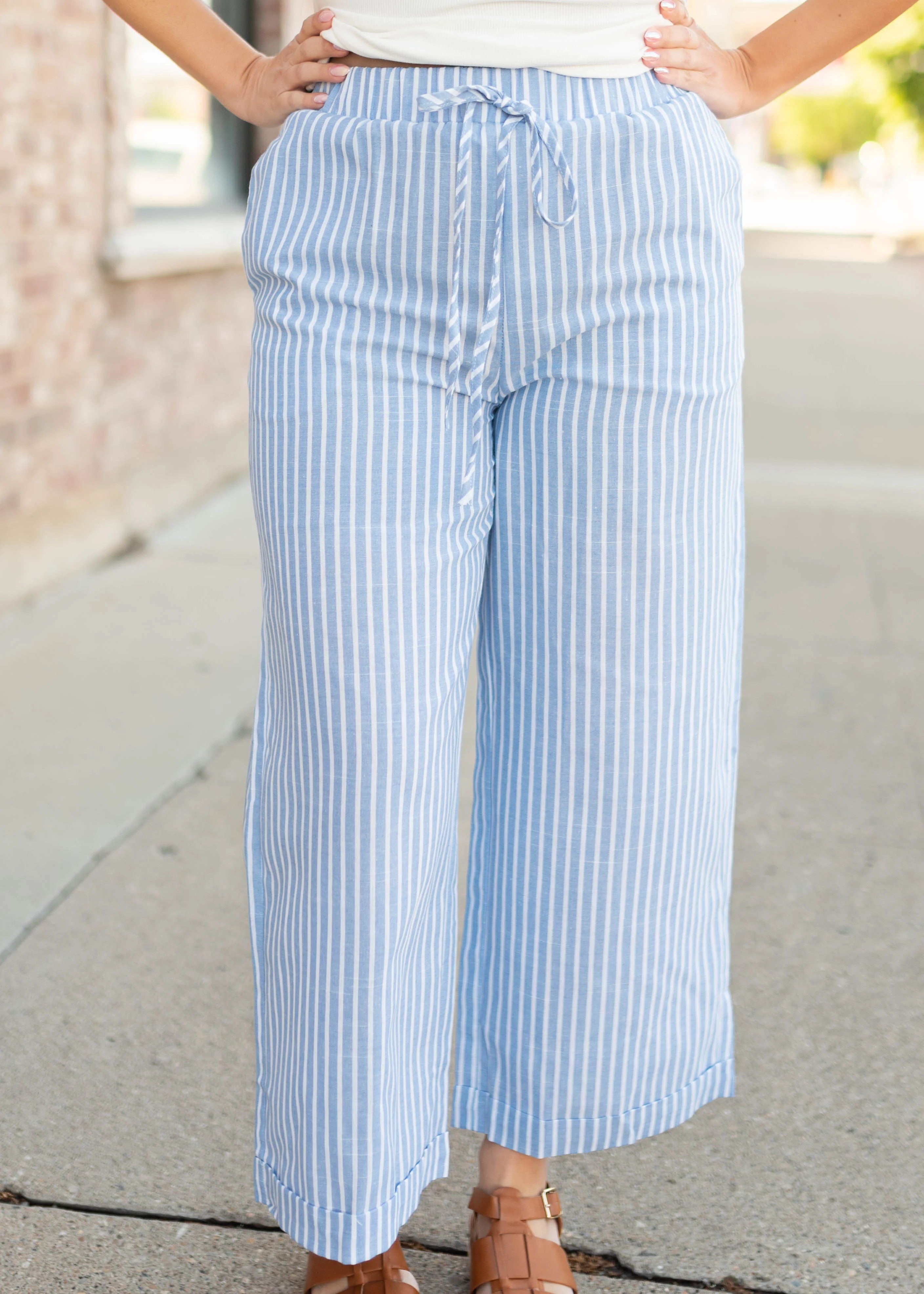 Lucille Light Blue Striped Pants | My Sister's Closet Boutique