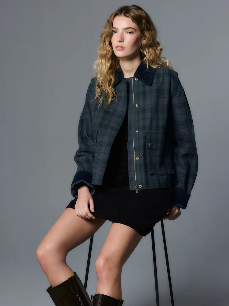 Navy Blue Check Hertiage Cord Collar Jacket | Next AU