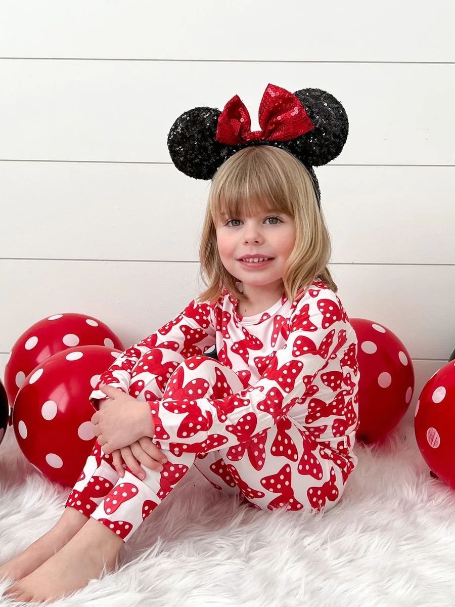 Red Bow Two-Piece Long Set | Little Pajama Co.