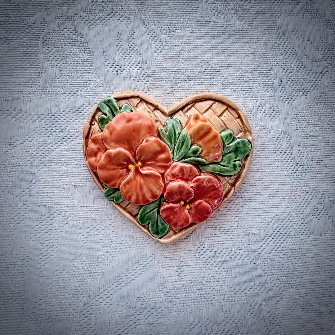 Orange Pansies Ceramic Heart,  Embossed Hand Painted Art Tile, Garden Mosaic Supply | Etsy (US)