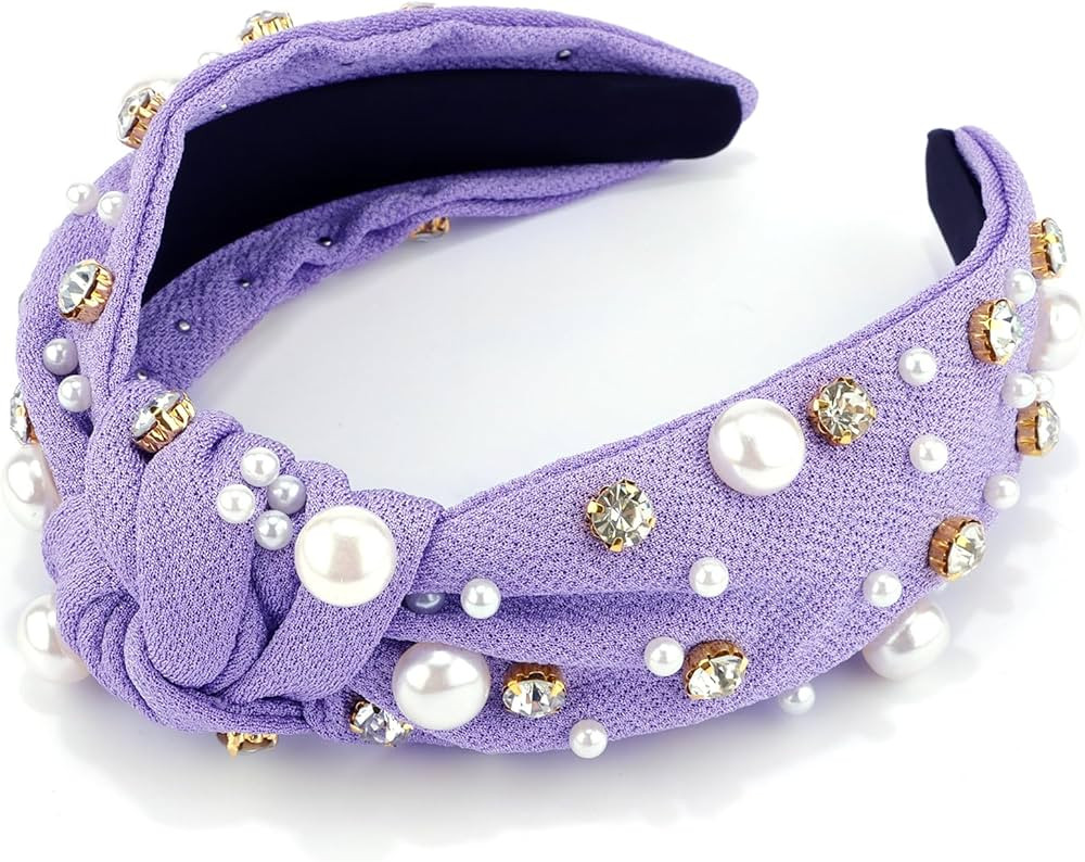 VELSCRUN Purple Headband Pearl Knotted Headbands for Women Girls White Pearl Rhinestone Crystal H... | Amazon (US)
