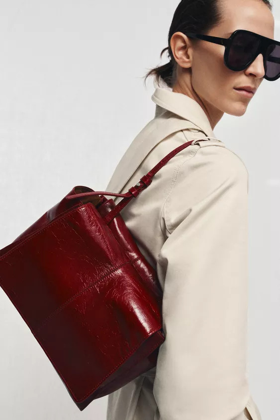 MINI LEATHER SHOPPER WITH DOUBLE POCKET | Zara US