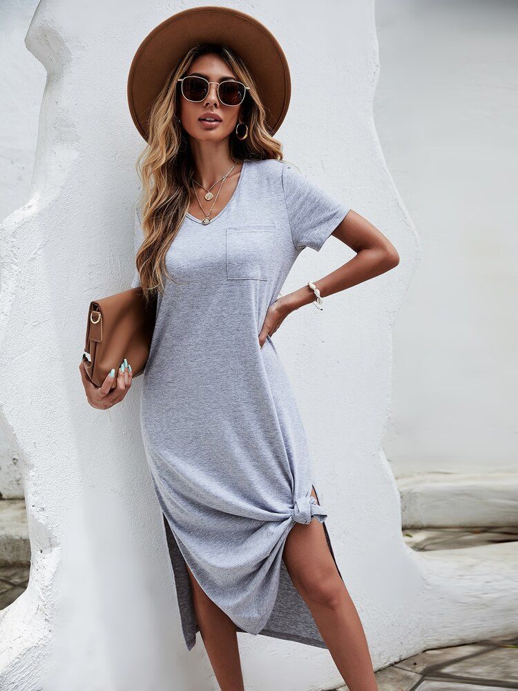 Split Hem Solid Tee Dress | SHEIN