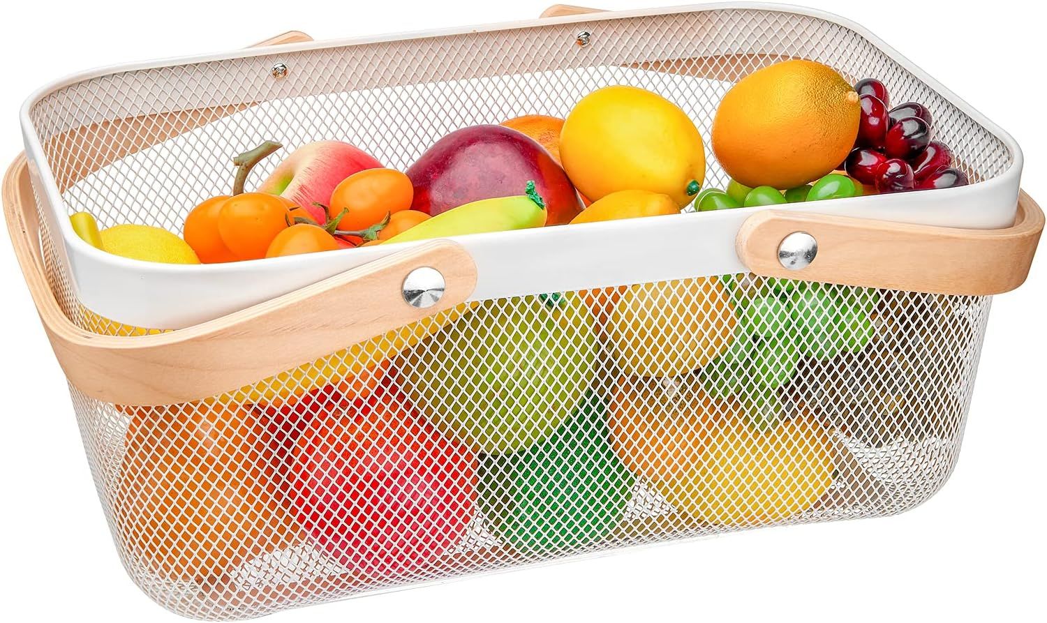 Metal Wire Harvest Basket with Wooden Handles Multi-functional Baskets Fruit & Veggie Basket Bin ... | Amazon (US)