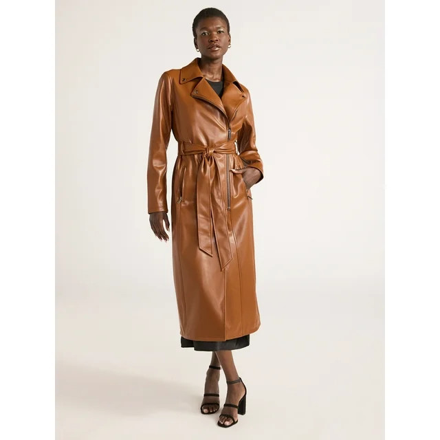 Scoop Women’s Faux Leather Moto Trench Coat, Sizes XS-XXL | Walmart (US)