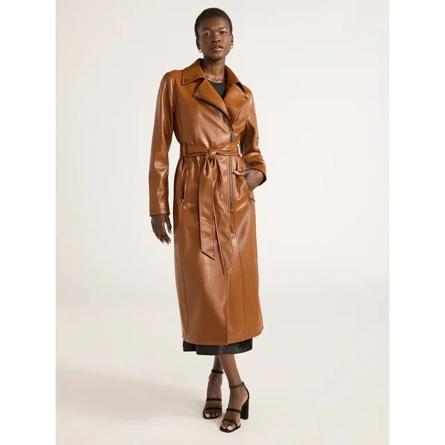 Scoop Women’s Faux Leather Moto Trench Coat, Sizes XS-XXL | Walmart (US)