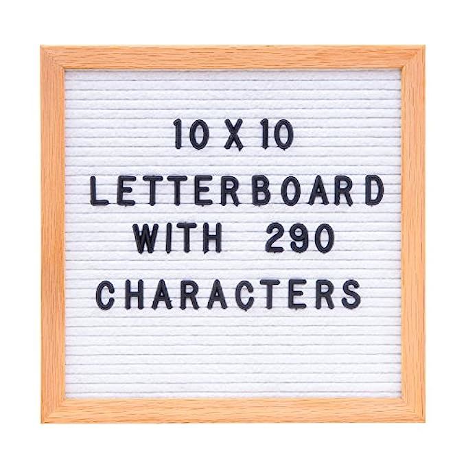 Letterboard - Premium White Felt, 10"x10" Oak Frame with 290 Black Letters and storage bag | Amazon (US)