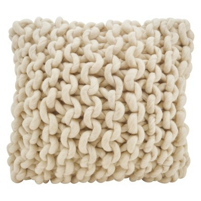 18"x18" Chunky Knit Square Throw Pillow Cream - Saro Lifestyle | Target