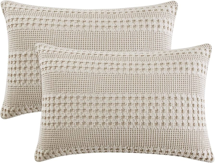 PHF 100% Cotton Waffle Pillowcases King Size, 2 Pack Soft Breathable Skin-Friendly Pillow Sham, A... | Amazon (US)