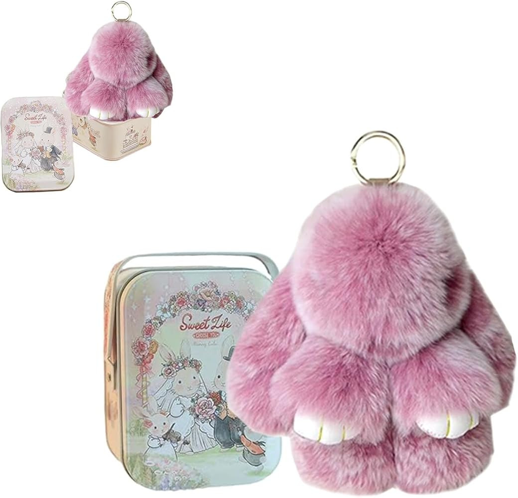 BOVVSKY Bunny Keychain with Box, Bunny Keychain with Tin, BunnyCute Plush Key Chain (Frost Pink) ... | Amazon (US)