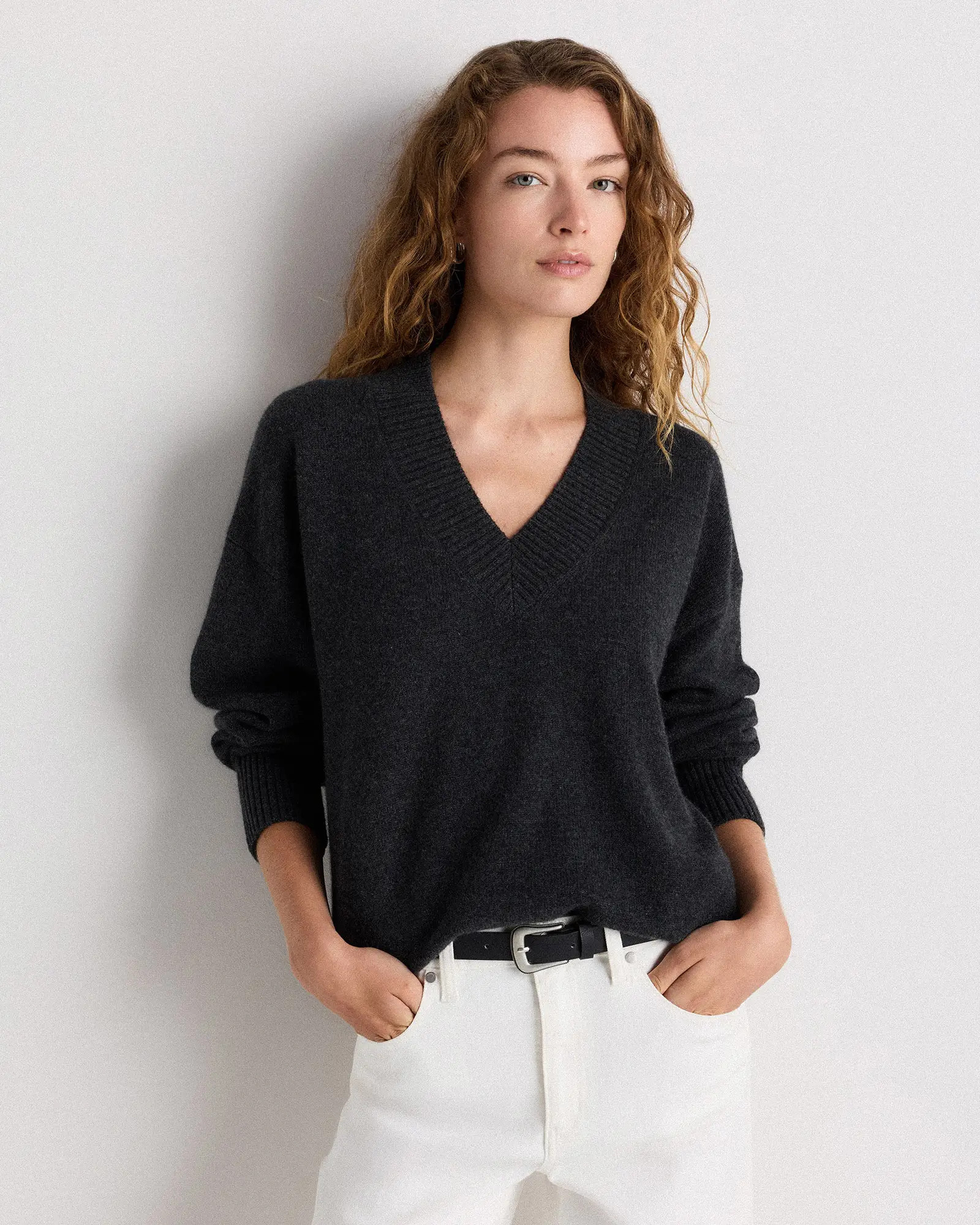 Mongolian Cashmere Oversized V-Neck Sweater | Quince