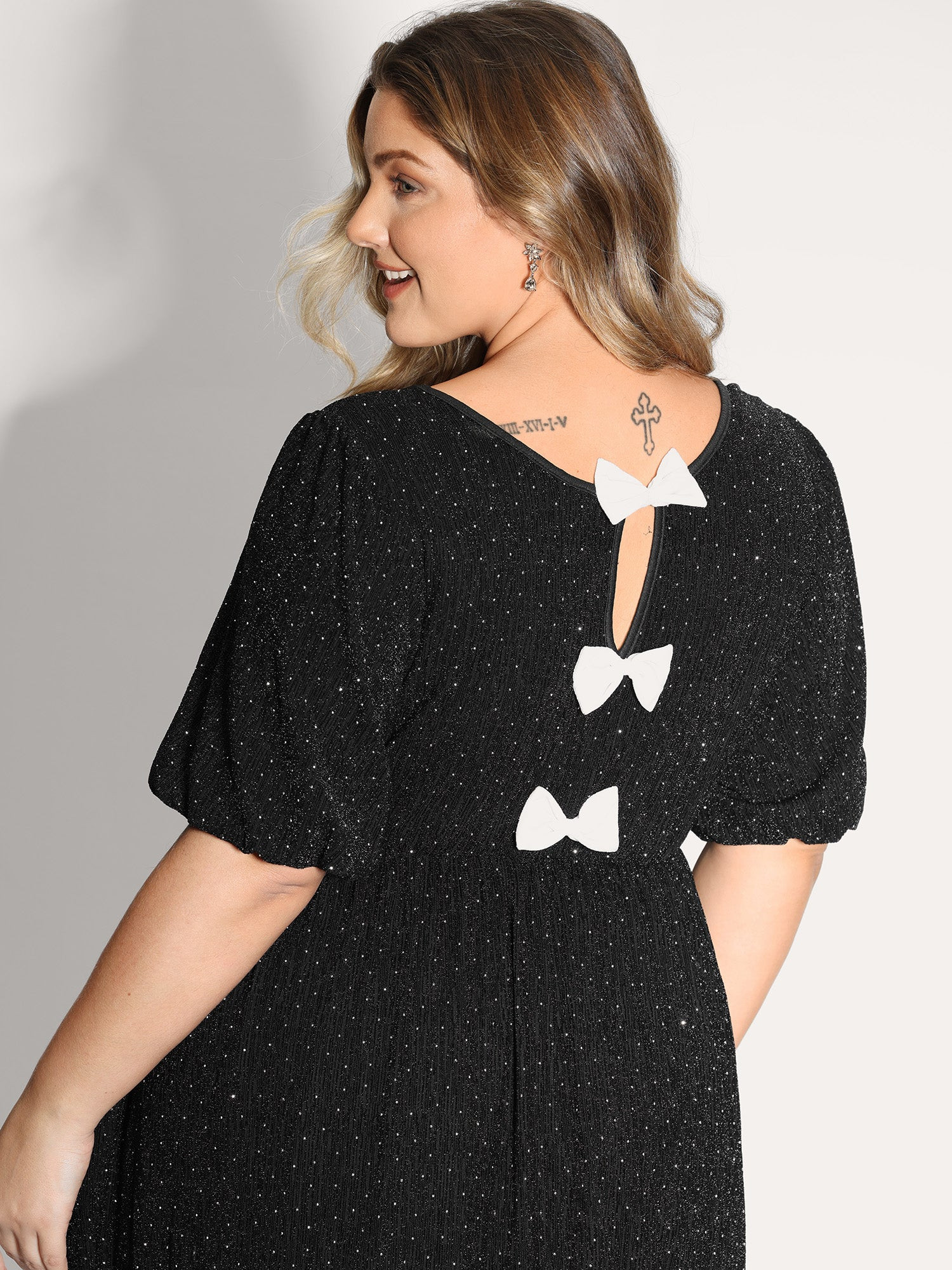 Bowknot Rhinestone Pockets Midi Dress | Bloomchic