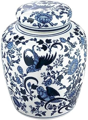 Creative Co-Op Decorative Bird Ceramic Ginger Jar with Lid, Blue and White | Amazon (US)