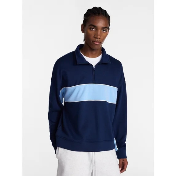No Boundaries Sporty Quarter Zip Sweatshirt with Long Sleeves, Men's XS-5XB | Walmart (US)