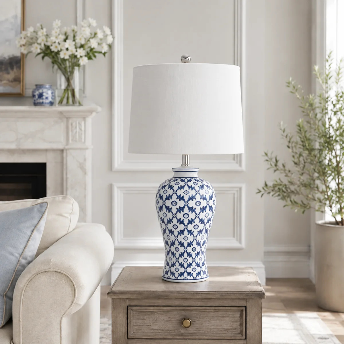 Loya 24.5" Modern Blue and White Ceramic Table Lamp with 3-Way Dimming | Wayfair North America