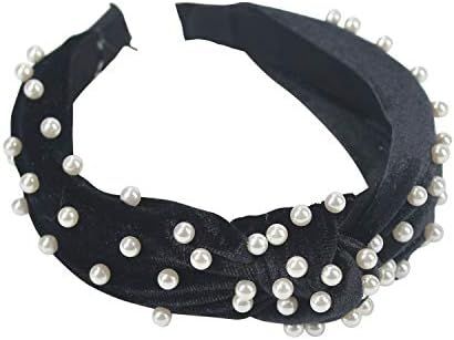 Pearl Velvet Headbands, Retro Twisted Faux Pearl Velvet Headband 1PCS Vintage Wide Hairband Elast... | Amazon (US)