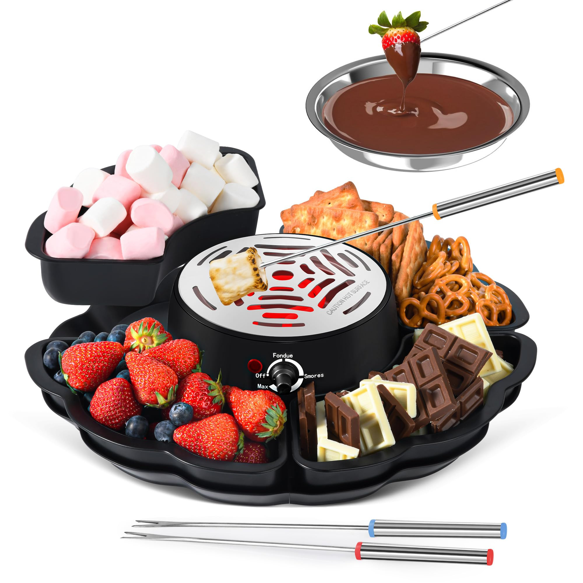 2 in 1 Electric S’mores Maker & Fondue Pot, Tabletop Indoor Smores kit with 4 Roasting Forks, 4... | Amazon (US)