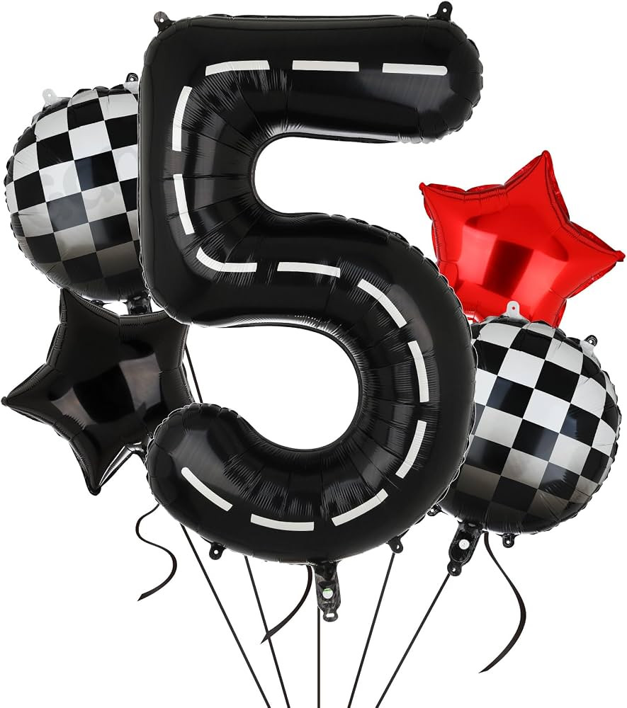 Race Car Birthday Balloons 40 Inch Racetrack Number Balloon 5 Black Boys 5st Birthday Race Car Th... | Amazon (US)