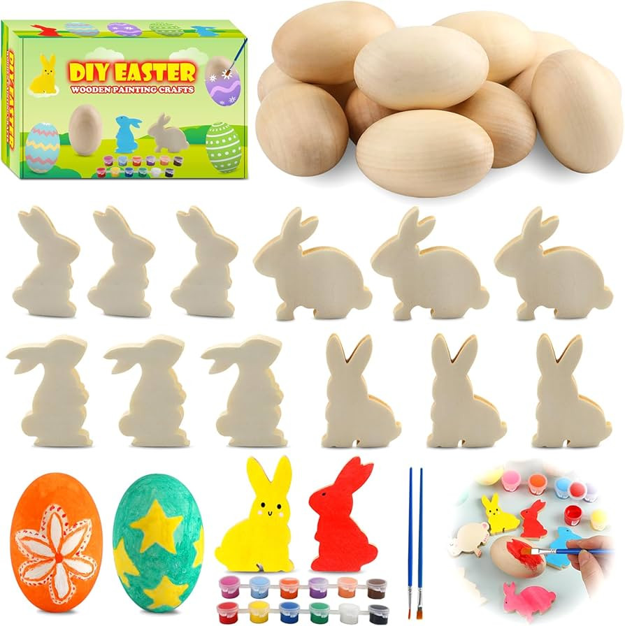 Easter Egg Painting Kit, 24pcs Wooden Eggs and Bunny for Easter Crafts Basket Stuffers Gifts for ... | Amazon (US)