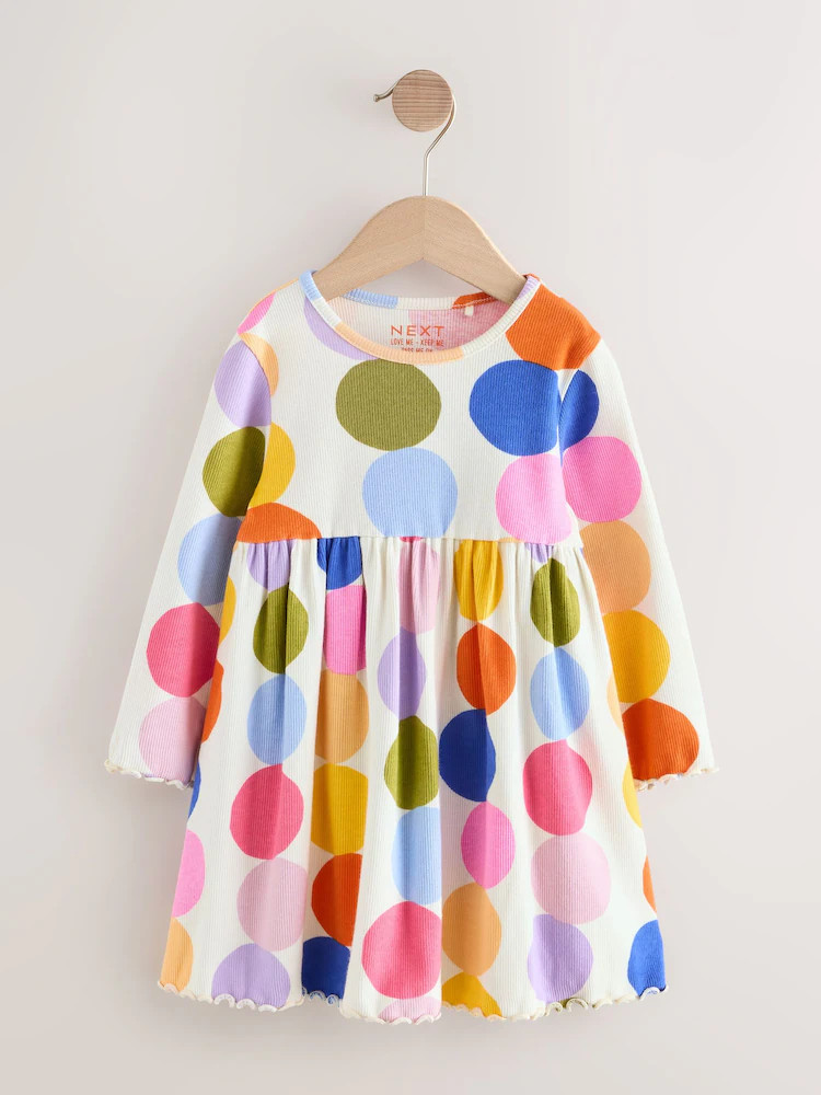 Rainbow Spot Long Sleeve Ribbed Dress (3mths-7yrs) | Next US