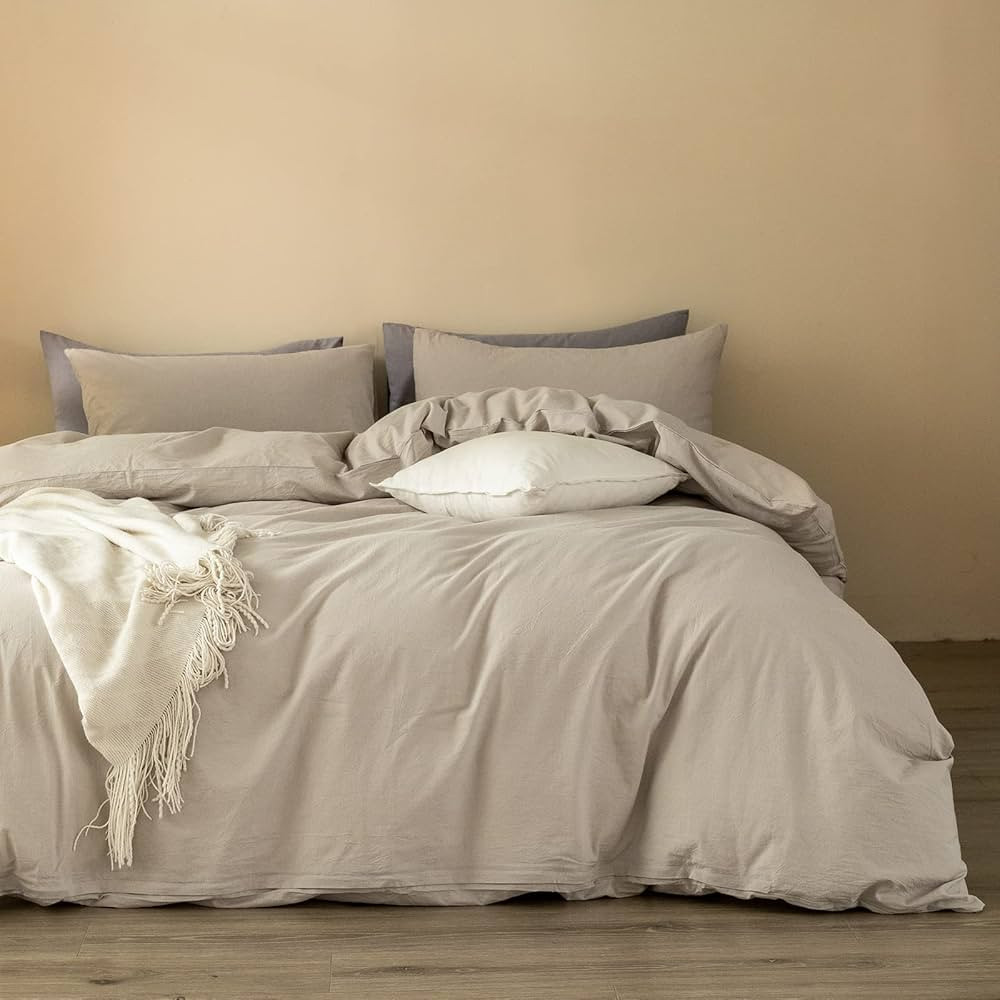ELIMMO Duvet Cover Set Linen Texture 100% Cotton Fabric Durable Breathable Natural Dreamy Chic Fe... | Amazon (US)