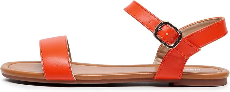 VenusCelia Women's Plain Strap Wide Flat Sandal | Amazon (US)
