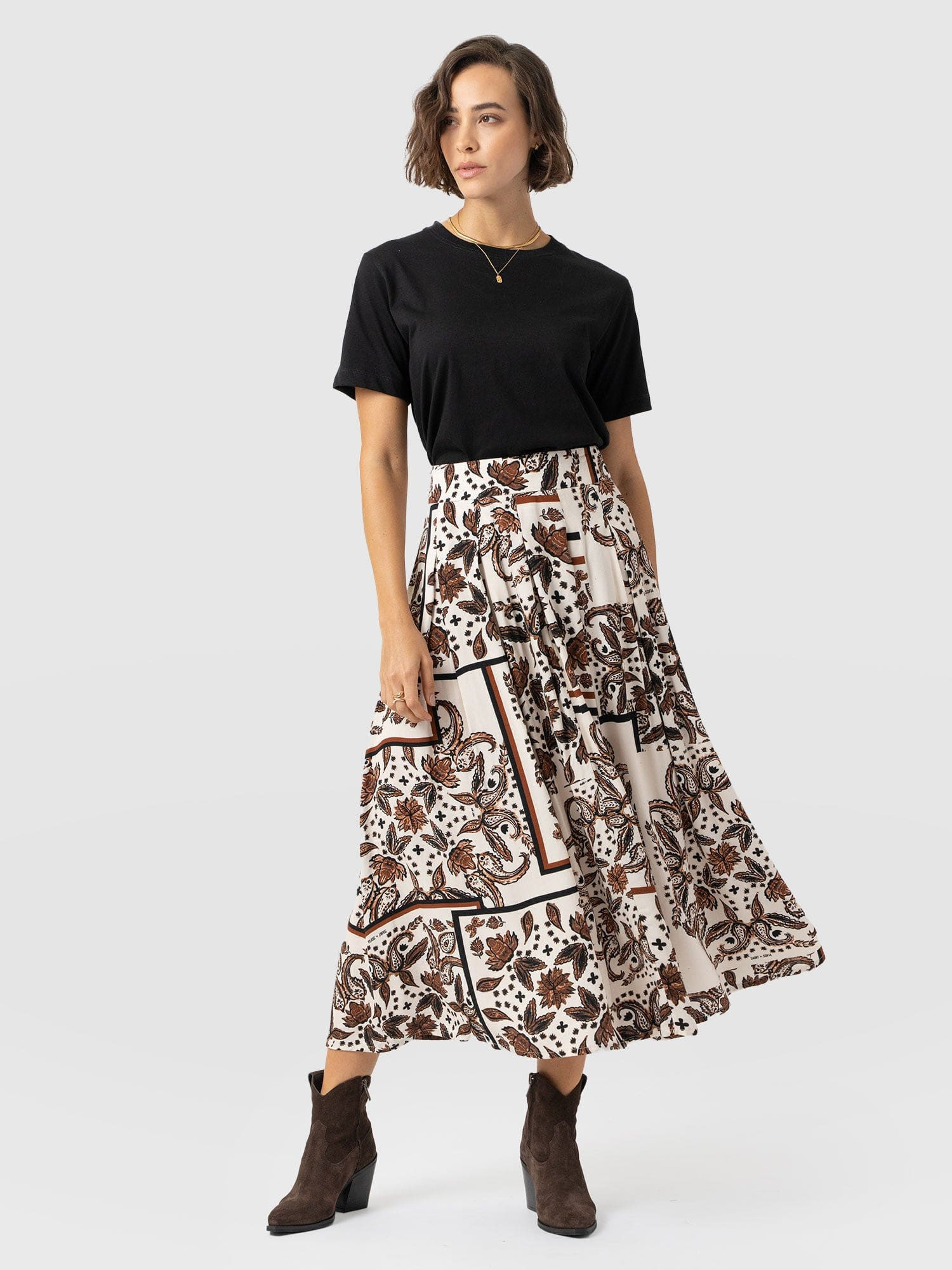 Eliza Pleated Skirt - Cream Paisley | Saint + Sofia