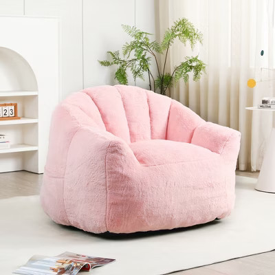KTMBDW Bean Bag Chair, Comfy Bean Bag Sofa with Back Support, Faux Fur Bean Bag Chair for Adults and Kids, Stuffed Floor Sofa for Living Room, Pink | Target