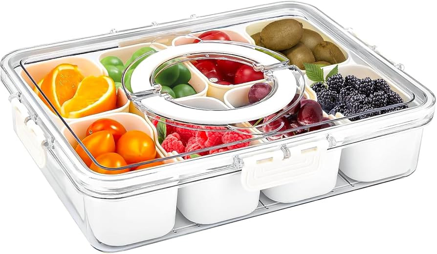 Snackle Box Container, Divided Serving Tray with Lid and Handle, Travel Snack Box, Multi-purpose ... | Amazon (US)